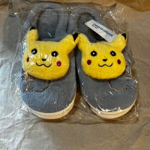 BingBing Size 42-43 Pikachu Plush Slippers Grey Yellow Anime Faux Fur House Shoe